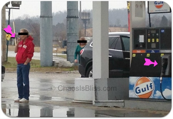 Smoking near a gas pump