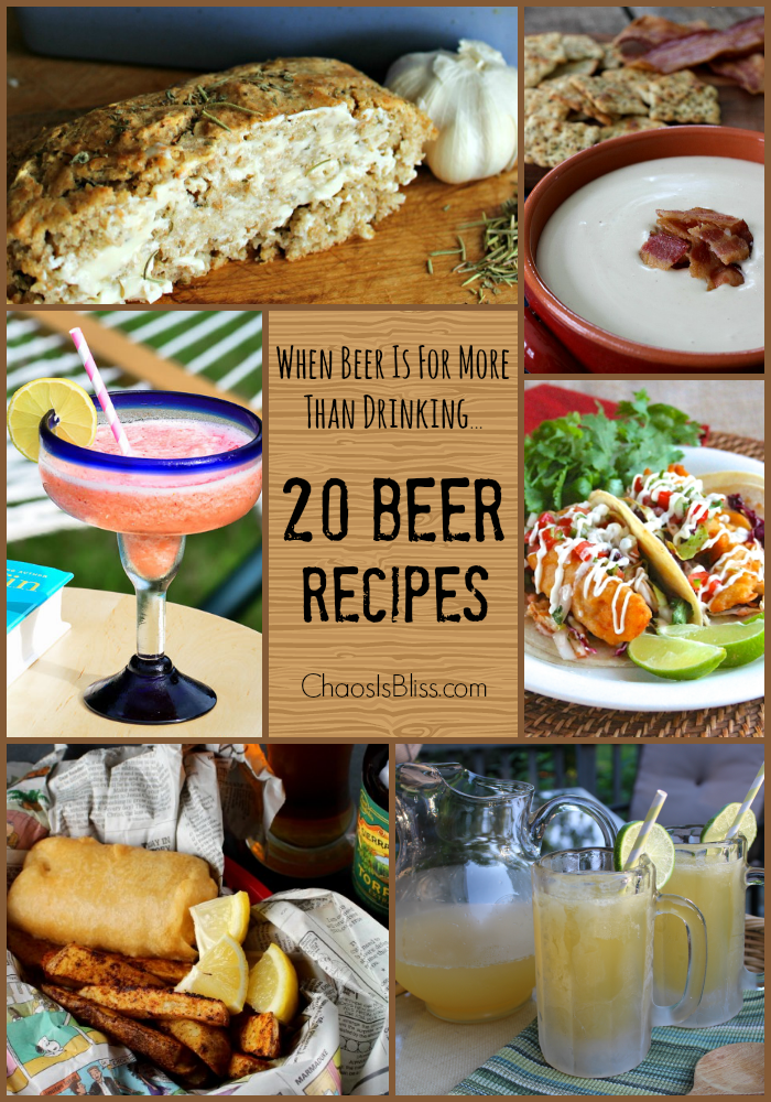 Cooking with beer and making beer cocktails are one way to liven up a recipe! Here are 20 Beer Recipes, because it's for more than just drinking!