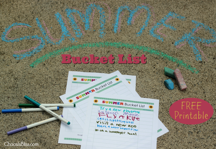 Free printable Summer Bucket List, for family fun all summer long!