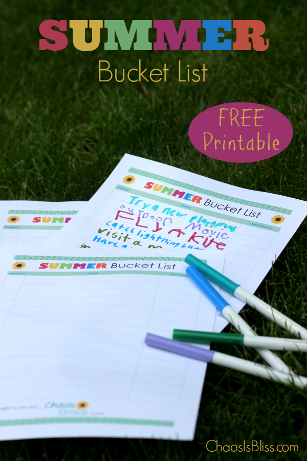 Free printable Summer Bucket List, for family fun all summer long!