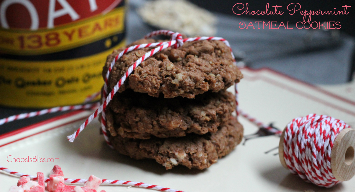 Chocolate Peppermint Oatmeal Cookies are a great Christmas cookies recipe using oats, cocoa and peppermint baking chips.